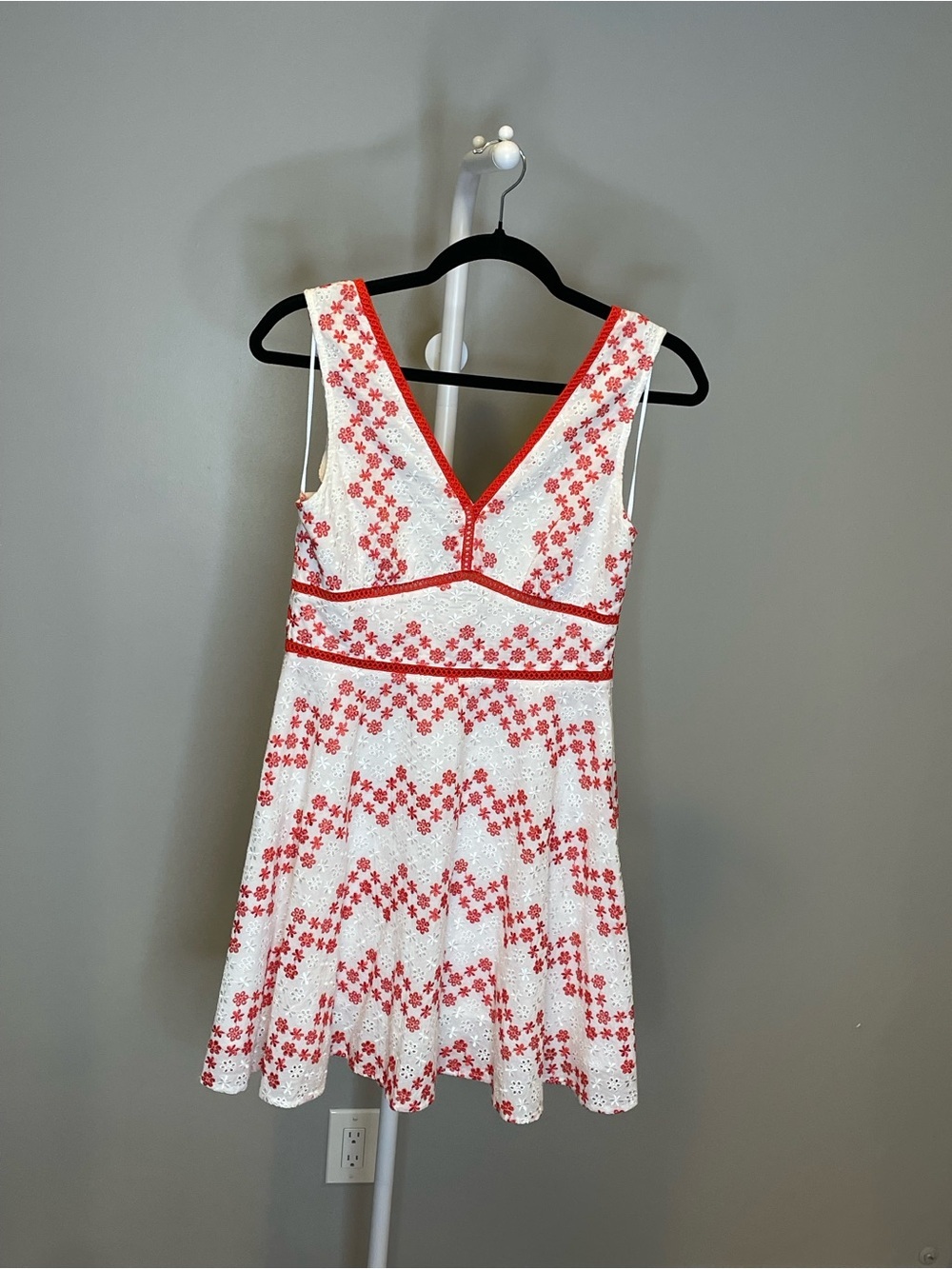 Blue Rain White Eyelet Mini Dress with Red Floral Trim
